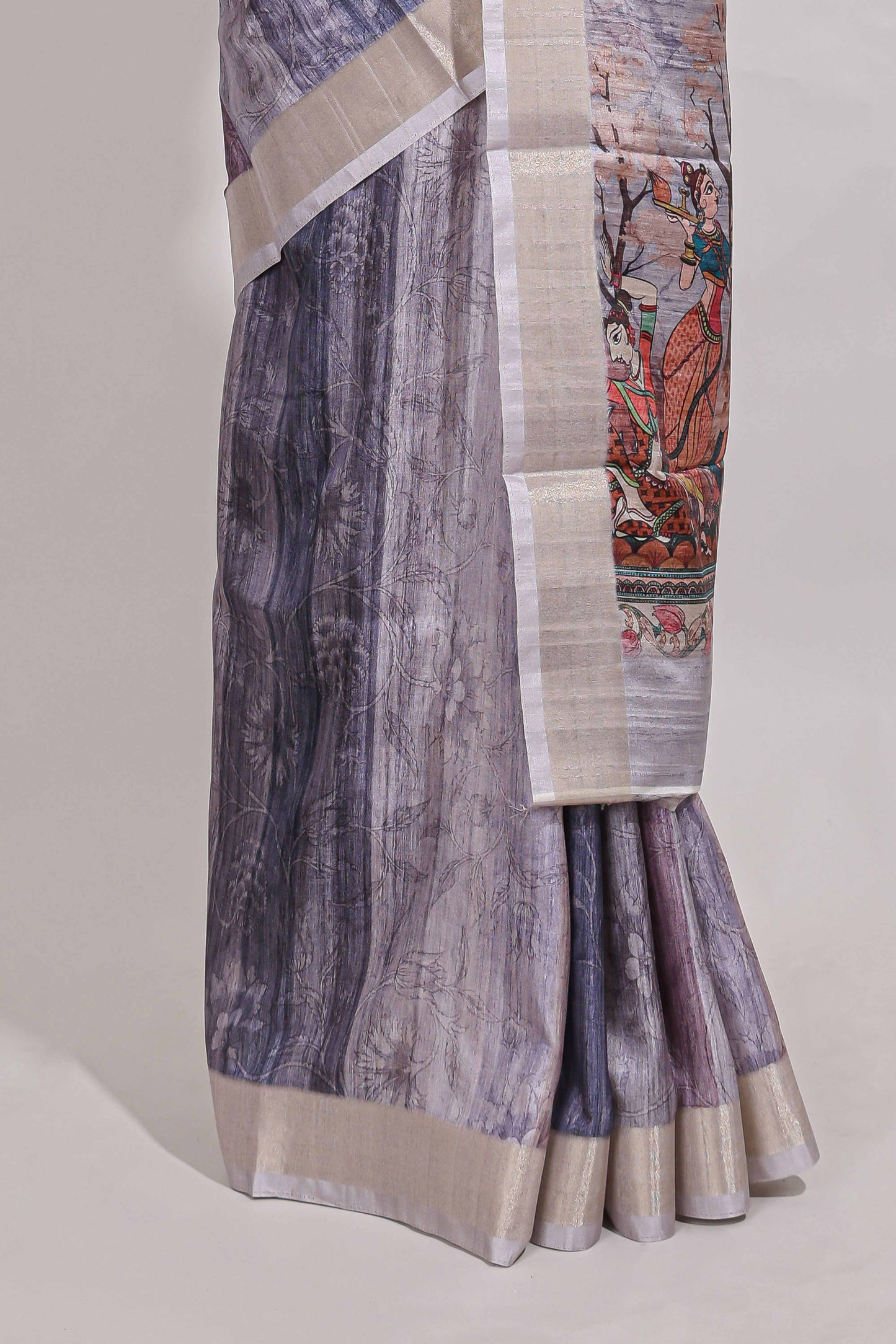 multi  colour floral printed  semi tussar saree with zari border and matching blouse