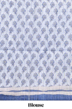 blue  colour floral printed  semi tussar saree with creeper  border and matching blouse