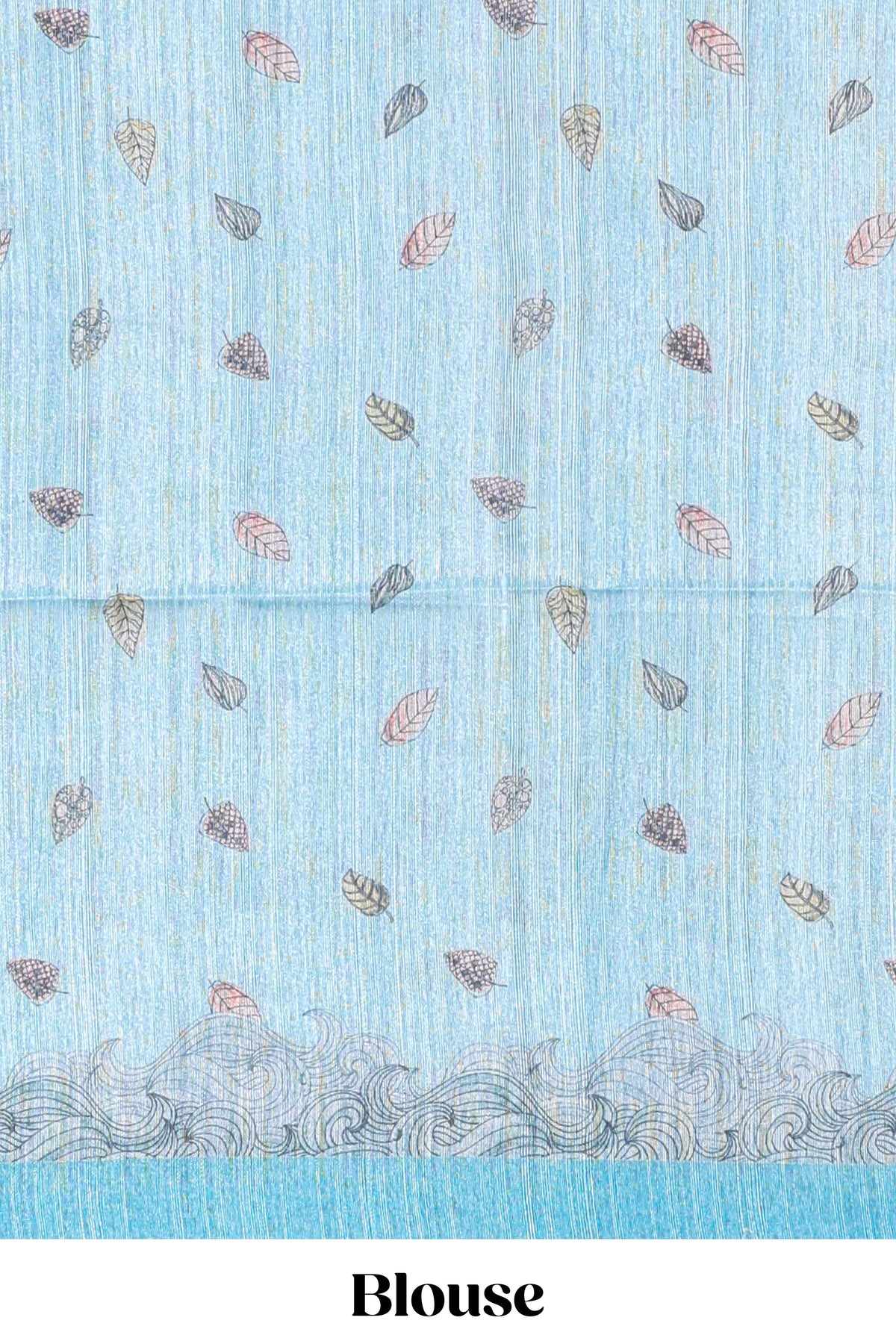 Blue colour  printed  semi tussar saree with pipping  border and leaf printed matching blouse