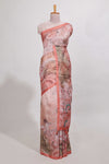 pink colourprintedsemi tussar saree with pippingborder and leaf printed matching blouse