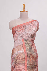 pink colourprintedsemi tussar saree with pippingborder and leaf printed matching blouse