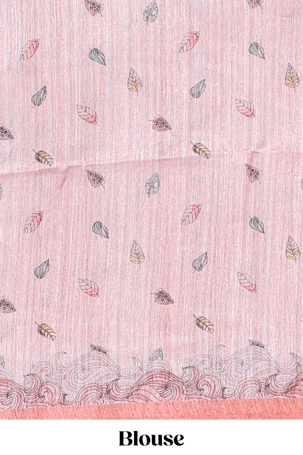 pink colour  printed  semi tussar saree with pipping  border and leaf printed matching blouse