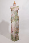 Light green colourprintedsemi tussar saree with pippingborder and leaf printed matching blouse