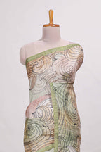 Light green colour  printed  semi tussar saree with pipping  border and leaf printed matching blouse
