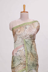 Light green colourprintedsemi tussar saree with pippingborder and leaf printed matching blouse