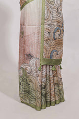 Light green colourprintedsemi tussar saree with pippingborder and leaf printed matching blouse