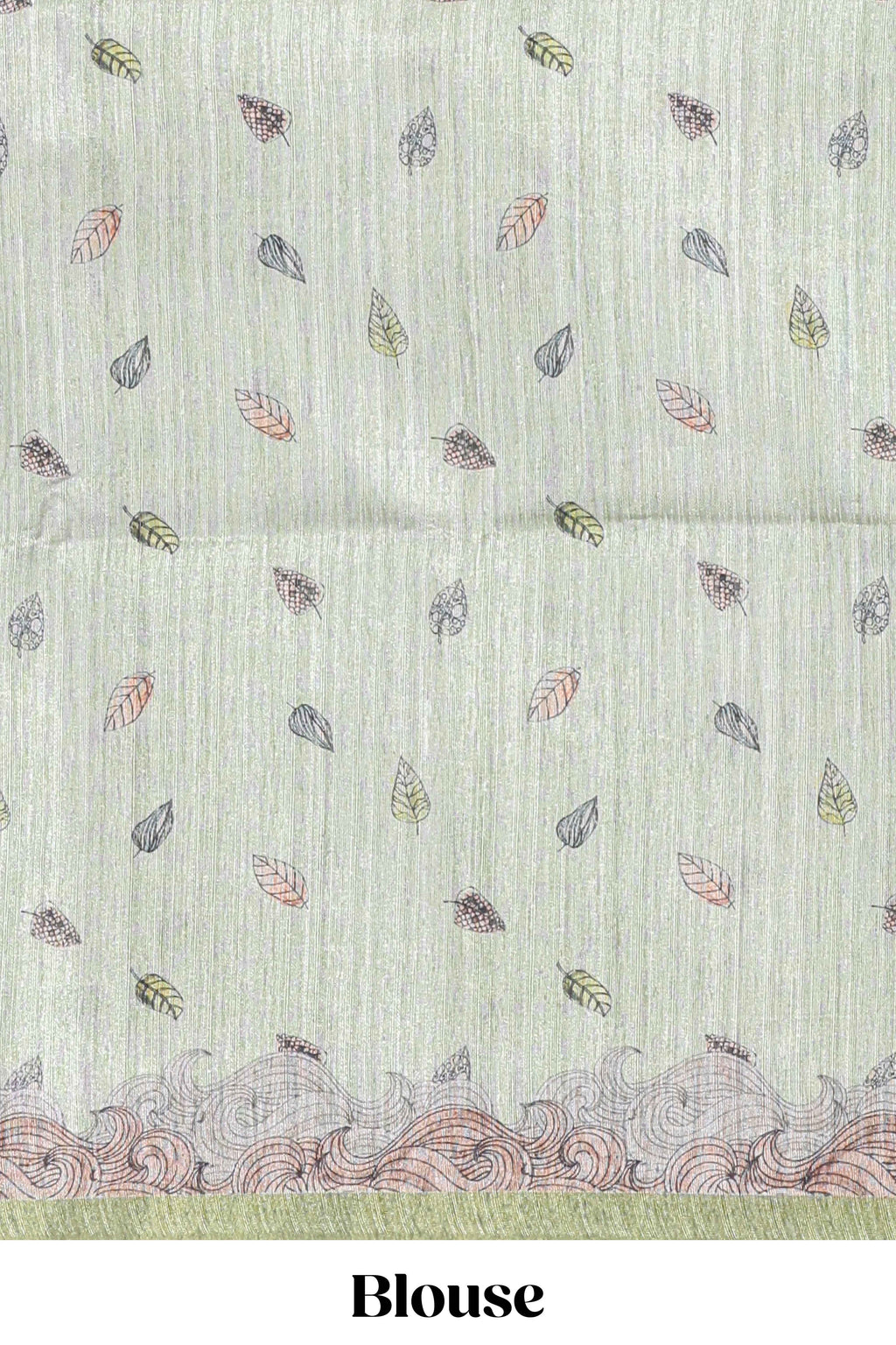 Light green colour  printed  semi tussar saree with pipping  border and leaf printed matching blouse