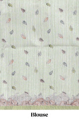 Light green colourprintedsemi tussar saree with pippingborder and leaf printed matching blouse