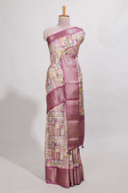 story book  printed  semi tussar saree with zari border and zari weaving blouse