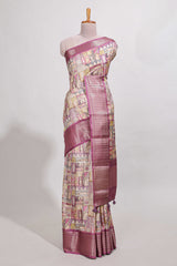 story bookprintedsemi tussar saree with zari border and zari weaving blouse
