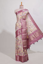 story book  printed  semi tussar saree with zari border and zari weaving blouse