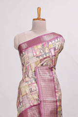 story bookprintedsemi tussar saree with zari border and zari weaving blouse