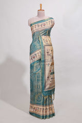 warli print tussar saree with self print blouse , along with tassels