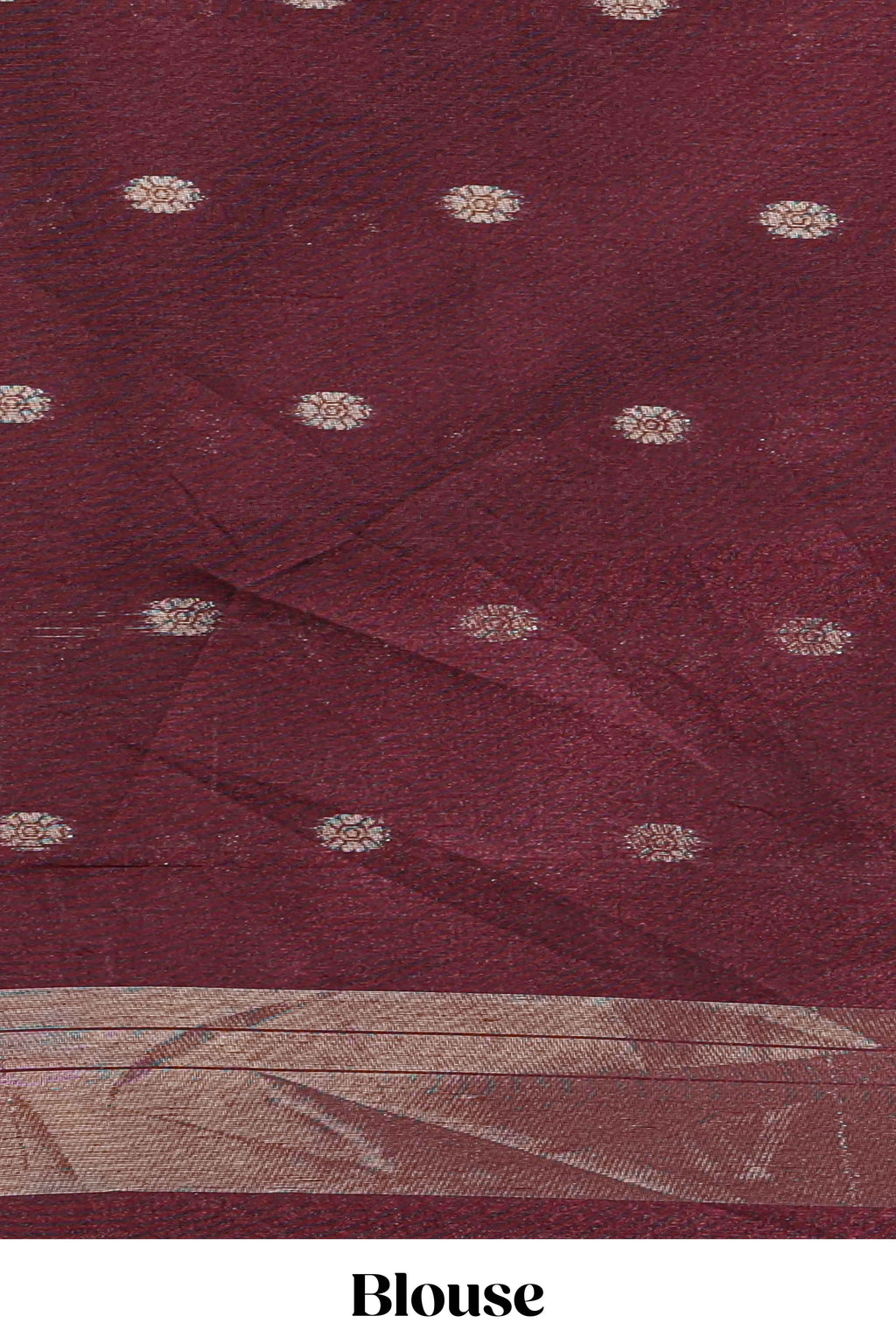 Maroon shimmering zari tussar saree with zari detailing temple pattern borders , and a rich zari pallu