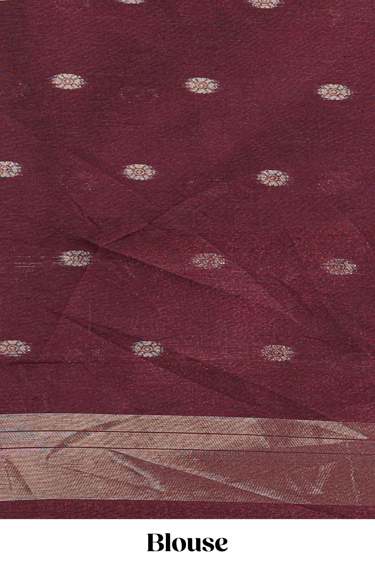 Maroon shimmering zari tussar saree with zari detailing temple pattern borders , and a rich zari pallu