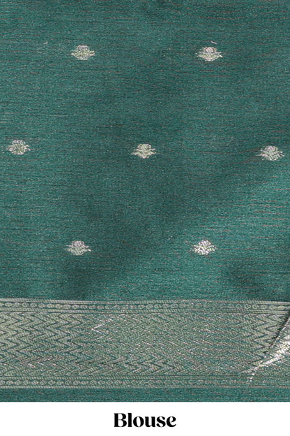 green tussar saree elephant inspired zari motifs  with  zari butta blouse and matching pallu