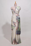 Off white ikkat print tussar saree pastel multi coloured ikkat patterns with matching blouse with matching pallu