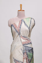 Off white ikkat print tussar saree pastel multi coloured ikkat patterns with matching blouse with matching pallu