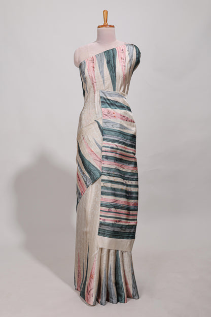 Bottle green ikkat print tussar saree pastel multi coloured ikkat patterns with matching blouse with matching pallu