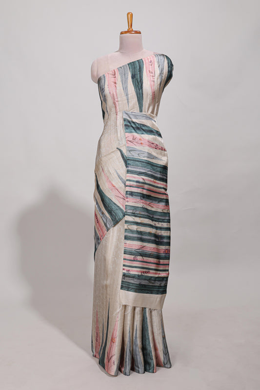 Bottle green ikkat print tussar saree pastel multi coloured ikkat patterns with matching blouse with matching pallu