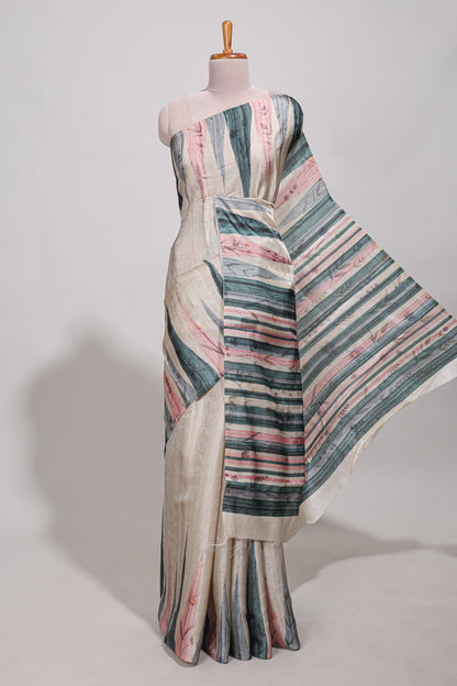 Bottle green ikkat print tussar saree pastel multi coloured ikkat patterns with matching blouse with matching pallu