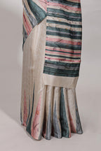 Beige ikkat print tussar saree pastel multi coloured ikkat patterns with matching blouse with matching pallu