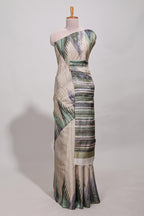 Beige ikkat print tussar saree pastel multi coloured ikkat patterns with matching blouse with matching pallu
