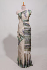 Green ikkat print tussar saree pastel multi coloured ikkat patterns with matching blouse with matching pallu