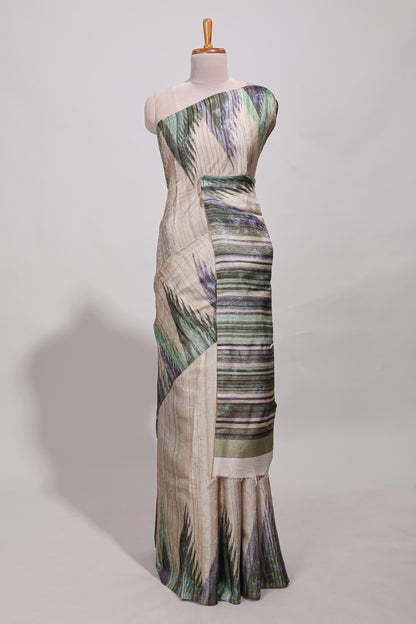 Green ikkat print tussar saree pastel multi coloured ikkat patterns with matching blouse with matching pallu