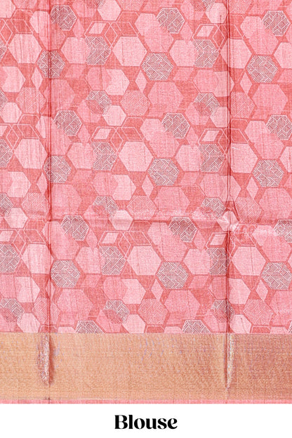Sea green geometrical tussar silk saree multi coloured honeycomb geomatric  patterns ,  rich matching pallu along with tussles