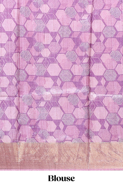 Green geometrical tussar silk saree multi coloured honeycomb geomatric  patterns ,  rich matching pallu along with tussles
