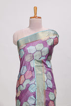 Violet geometrical tussar silk saree multi coloured honeycomb geomatric  patterns ,  rich matching pallu along with tassles