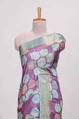 Violet geometrical tussar silk saree multi coloured honeycomb geomatricpatterns ,rich matching pallu along with tassles