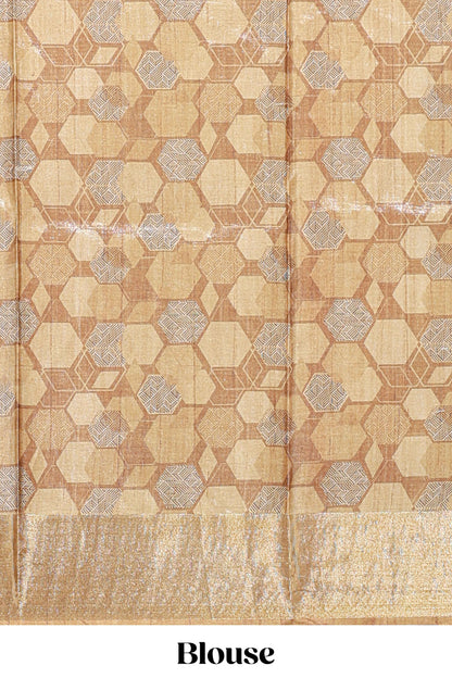 Blue geometrical tussar silk saree multi coloured honeycomb geomatric  patterns ,  rich matching pallu along with tassles