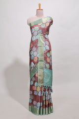 Brick red geometrical tussar silk saree multi coloured honeycomb geomatricpatterns ,rich matching pallu along with tassles