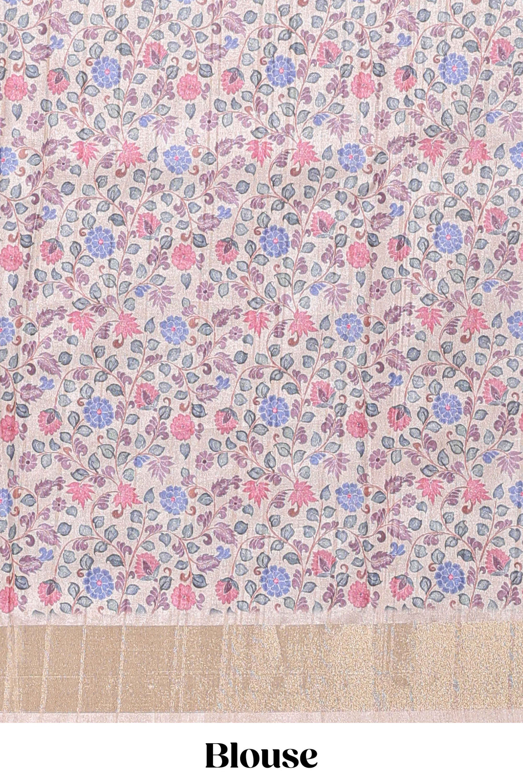 Sandle colour semi tussar saree with floral printed border and floral printed self blouse