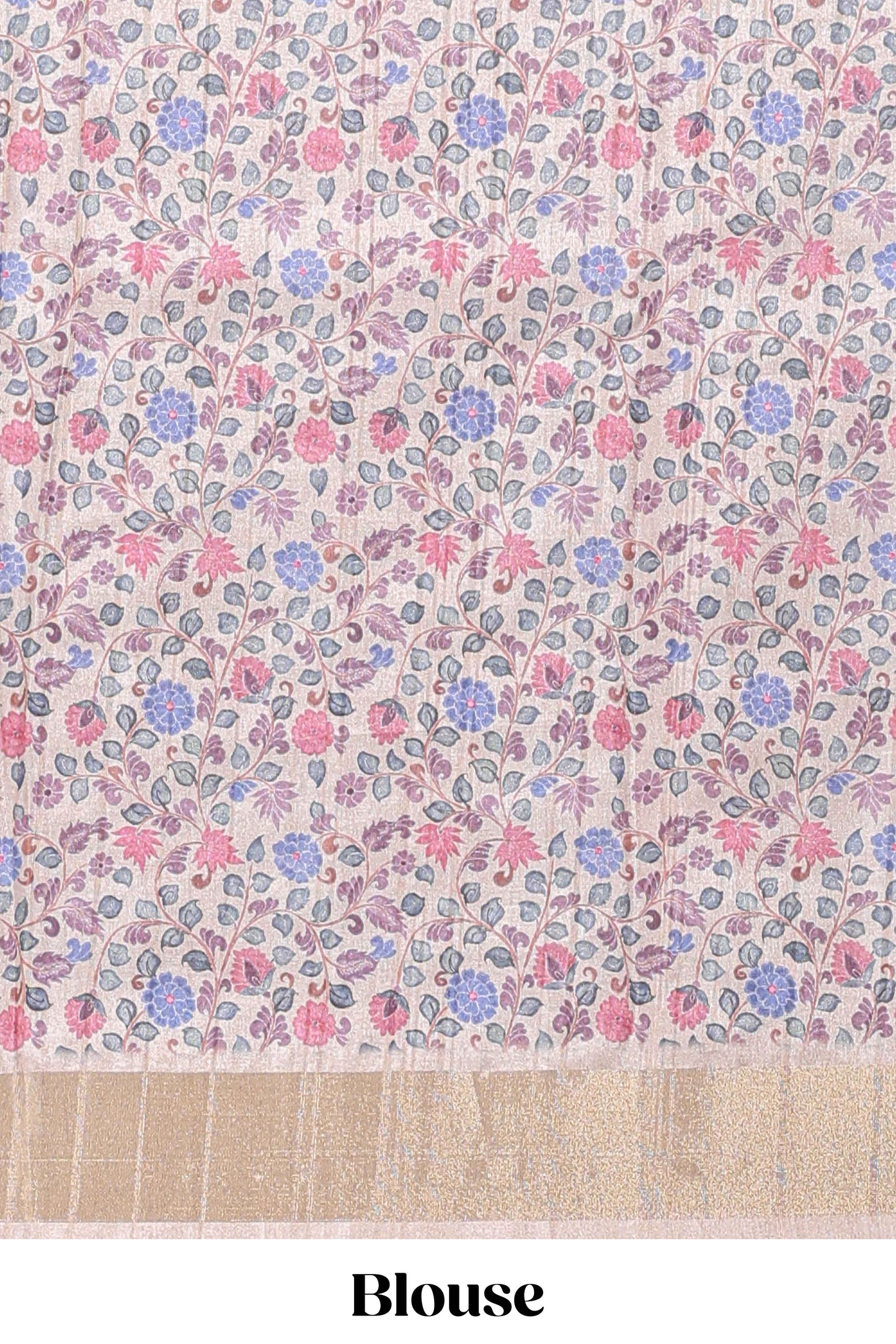 Sandle colour semi tussar saree with floral printed border and floral printed self blouse