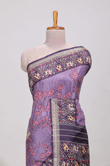 Violetpatola and pichwai tussar saree zari bordergeomatricmatching pallu along with tussels