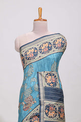 Blue patolatussar saree pichwai art and peacock motifs elephant designs with rich matching pallu along with tussels