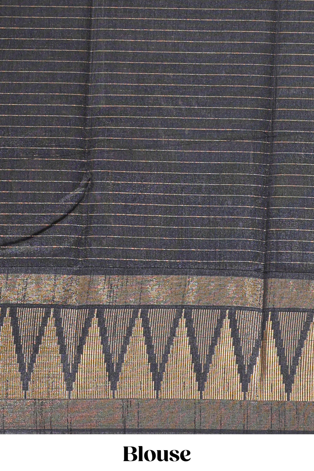 Yellow semi tussar saree  all-over fine checked zari with border geometric zig-zag metallic weaving and contrast blouse
