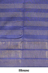 Powder blue silk body golden zari striped pattern and Broad golden zari border with contrast blouse