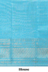 Violet semi tussar saree all over zari checks and buttas with contrast border and contrast blouse