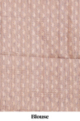 Peach semi tussar saree all hand work embroidery with contrast border and contrast printed printed pallu