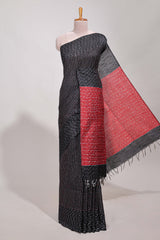 Black semi tussar saree allembroidery work with contrast thread work pallu and contrast blouse