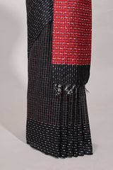 Black semi tussar saree allembroidery work with contrast thread work pallu and contrast blouse