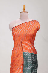 Orange semi tussar saree allembroidery work with contrast thread work pallu and contrast blouse