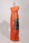 Orange semi tussar saree allzariwork with zaritemple border and contrast blouse