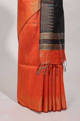 Orange semi tussar saree allzariwork with zaritemple border and contrast blouse