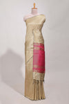 Sandle colour semi tussar saree with contrast zari pallu and contrast blouse
