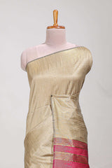 Sandle colour semi tussar saree with contrast zari pallu and contrast blouse
